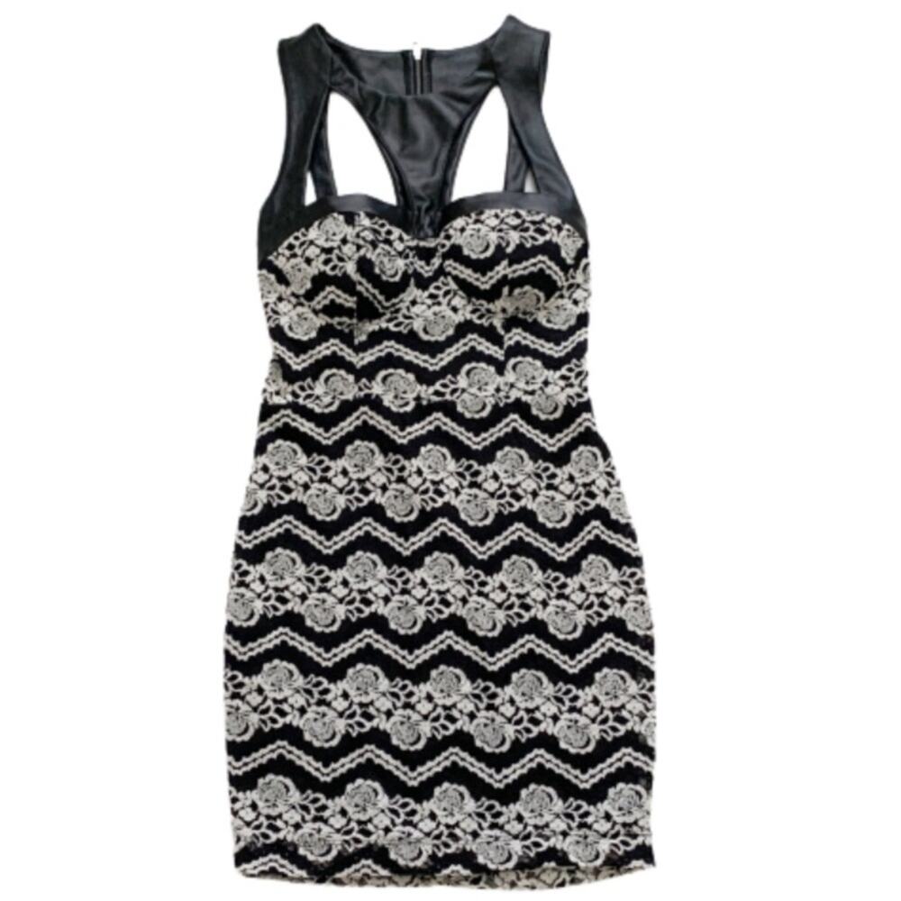 MATERIAL GIRL | Juniors’ Brooklyn Faux Leather & Lace Mini Dress